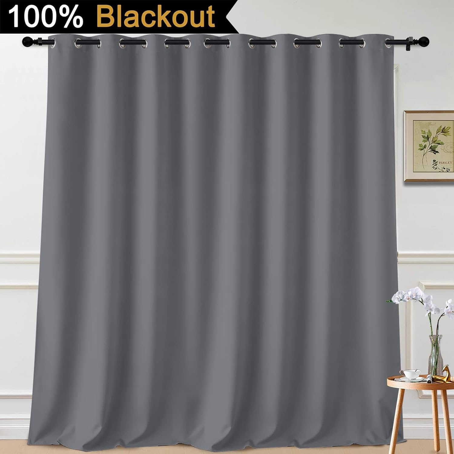 Yakamok 100% Blackout Thermal Insulated Grommet Curtains, Noise Reducing Barrier Panel for Sliding Glass Door, 2 Thick Layers Heat Full…