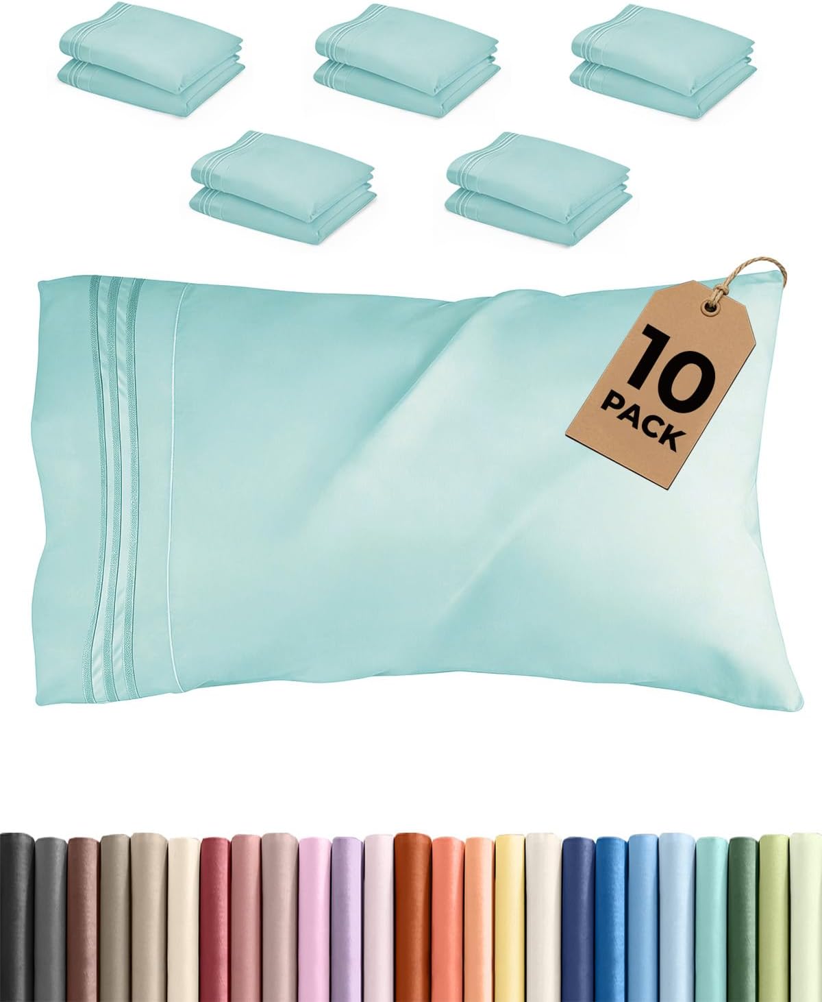 King Standard Pillow Cases Set of 10 - Ultra Soft Hotel Quality Pillowcase Covers - Comfy & Wrinkle Free - Shrink & Fade Resistant…