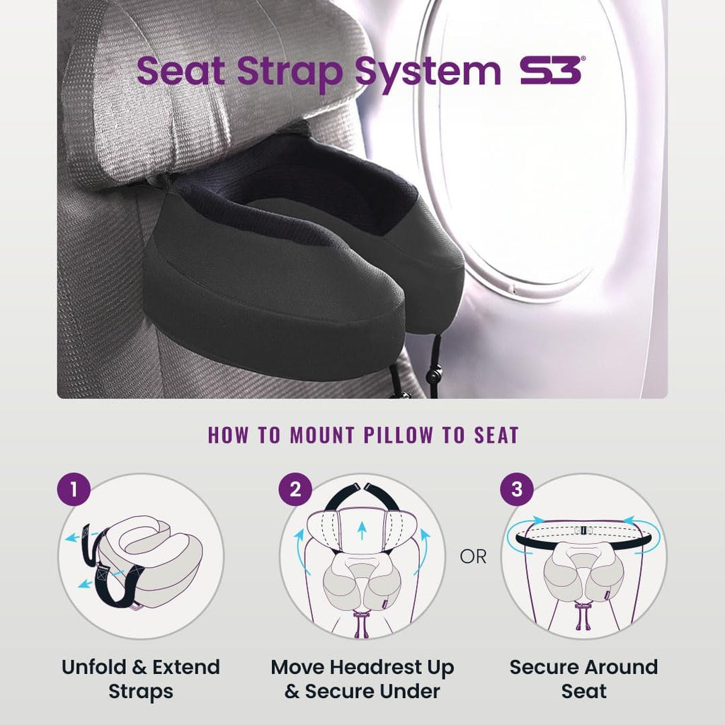 Cabeau Evolution S3 Travel Pillow - Memory Foam Neck Pillow for Airplane and Long Flights with Seat Straps for Head and Neck Support, 360…