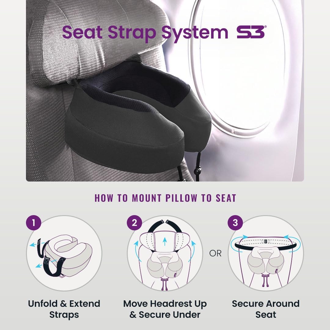 Cabeau Evolution S3 Travel Pillow - Memory Foam Neck Pillow for Airplane and Long Flights with Seat Straps for Head and Neck Support, 360…