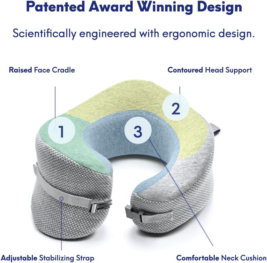 Cushionlab C CUSHION LAB Travel Pillow, Award-Winning Patented Ergonomic Design for Chin & Neck Support Memory Foam Neck Pillow, Compact Ai…