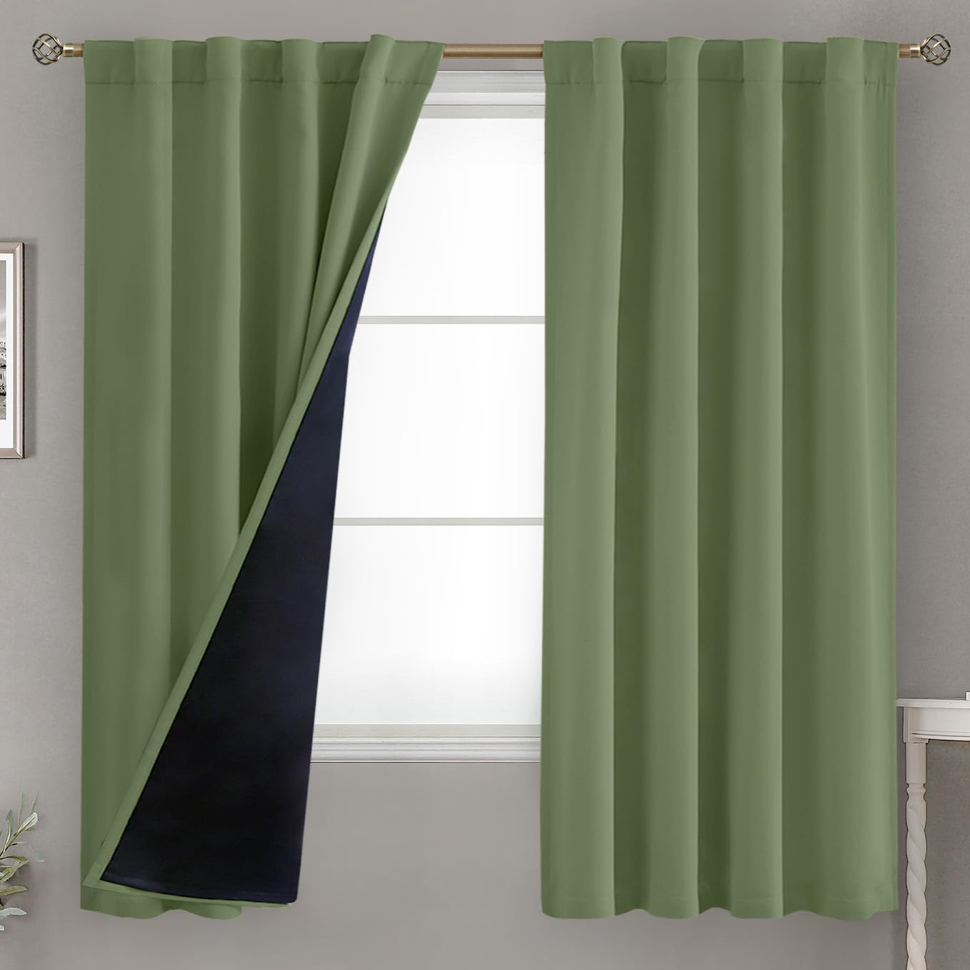 BGment Grass Green 100% Blackout Curtains 63 Inch Length with Thermal Insulated Liner, Full Room Darkening Soundproof Rod Pocket and Back…