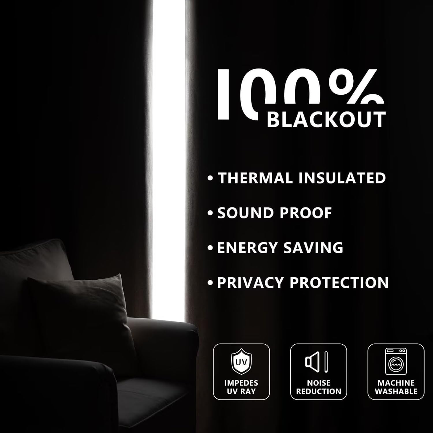 Igemaeve 100% Blackout Curtains for Bedroom 1 Panel, Linen Curtians 84 Inch Length Thermal Insulated, Blackout Grommet Drapes for Living Ro…