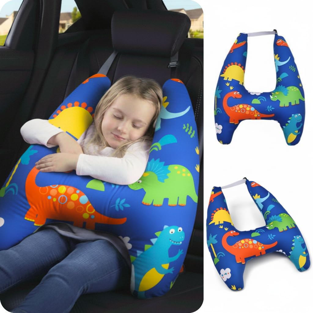 Eaonitu Travel Pillow Car Cushion for Kids 6 Years Old+ Shoulder Neck Back Support & Seat Belt Comfort, Road Trip Cozy Sleeping Gift for Yo…