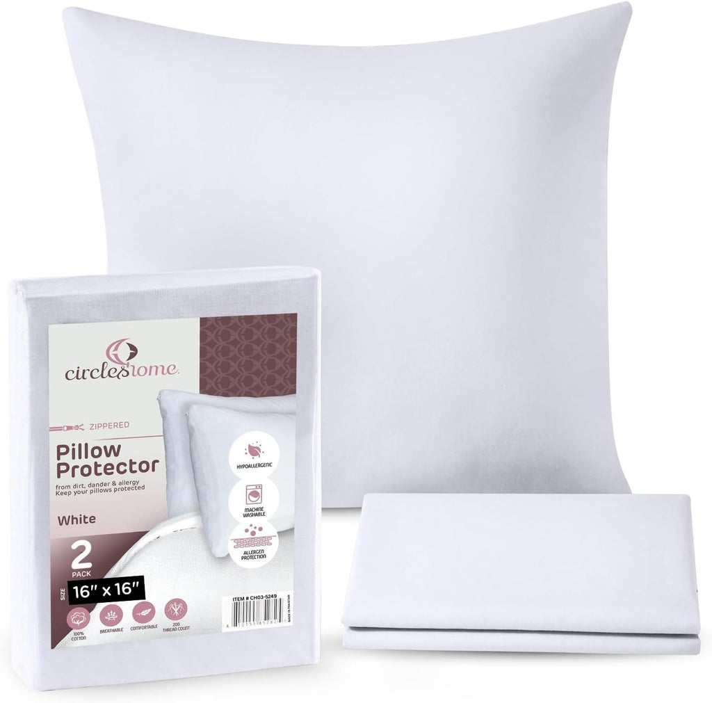 CIRCLESHOME Throw Pillow Protectors - 100% Cotton Breathable Pillowcases - 16 X 16 Square Pillowcases - Protects Pillows from Dirt, Dust…