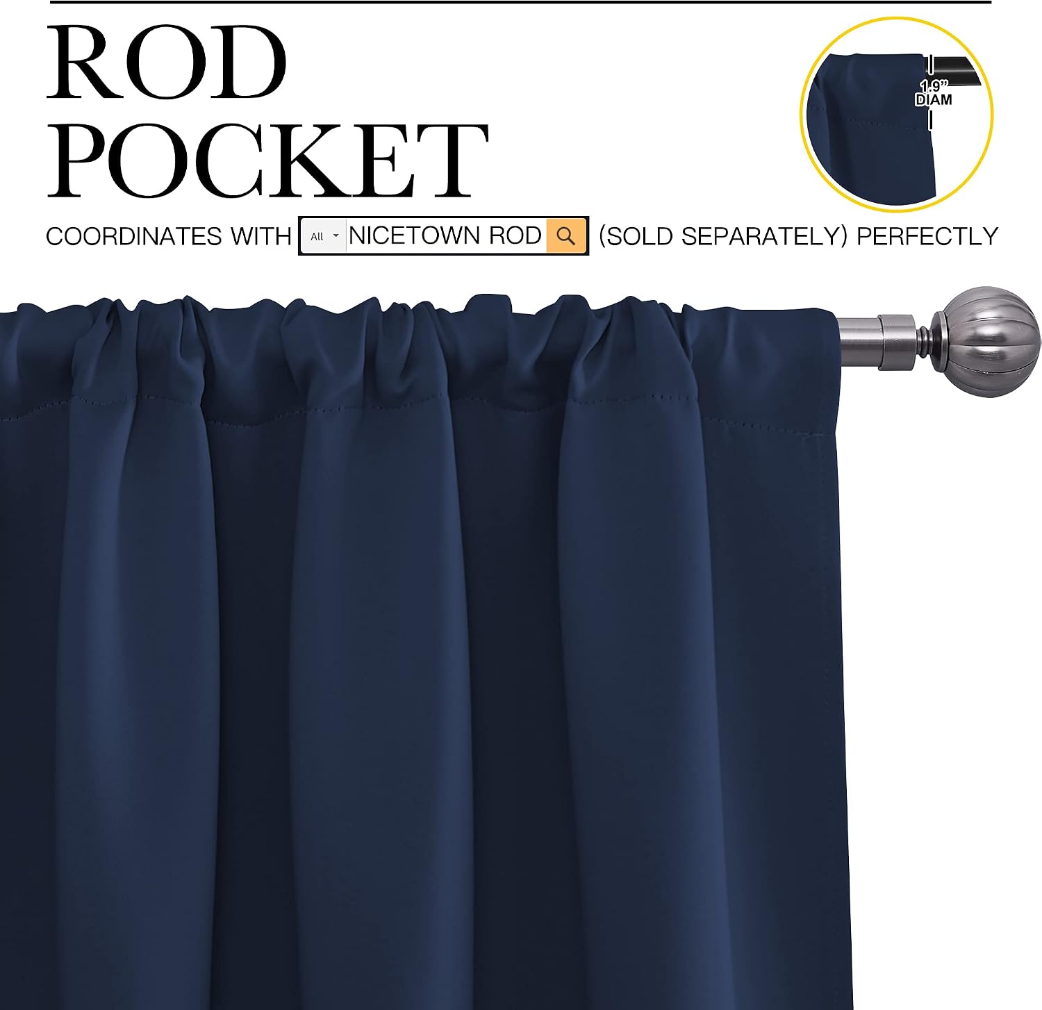 NICETOWN Bedroom Curtains Blackout Draperies, Home Decorations Thermal Insulated Solid Pole Top Blackout Drapes for Living Room (Navy, 1…
