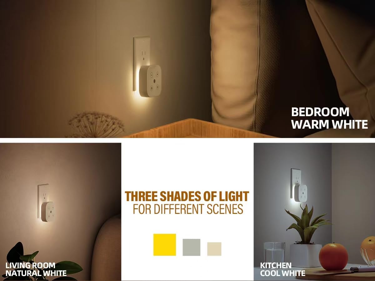 Three Color Temperature Dimmable Night Light Plug in Wall, with Auto Dusk to Dawn Sensor, Plug in Night Light, LED, Kids, Adult, Bedroom…