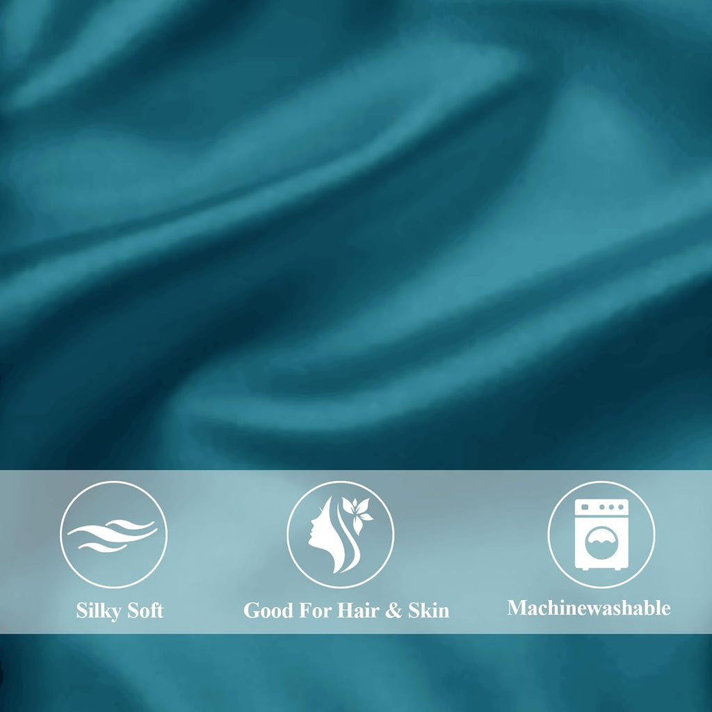Vielit Standard Satin Pillowcase for Hair 2pc, Similar to Silk Pillow Cases, for Women Men, Teal,20x26 & Envelope Closure and 2 Satin Scrunch…