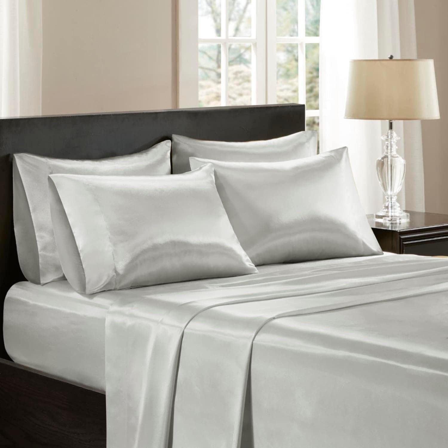 Madisonpark Madison Park Essentials Satin Sheet Set Luxury and Silky with Natural Sheen, Elastic 14" Pocket fits up to 16" Mattress, All Ar…