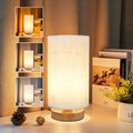 Uchenton 3-Color Adjustable Bedside Table Lamp for Bedroom, Minimalist Wood Base&Round Fabric Shade, Cozy Lighting Nightstand Boho Lamp, Study…