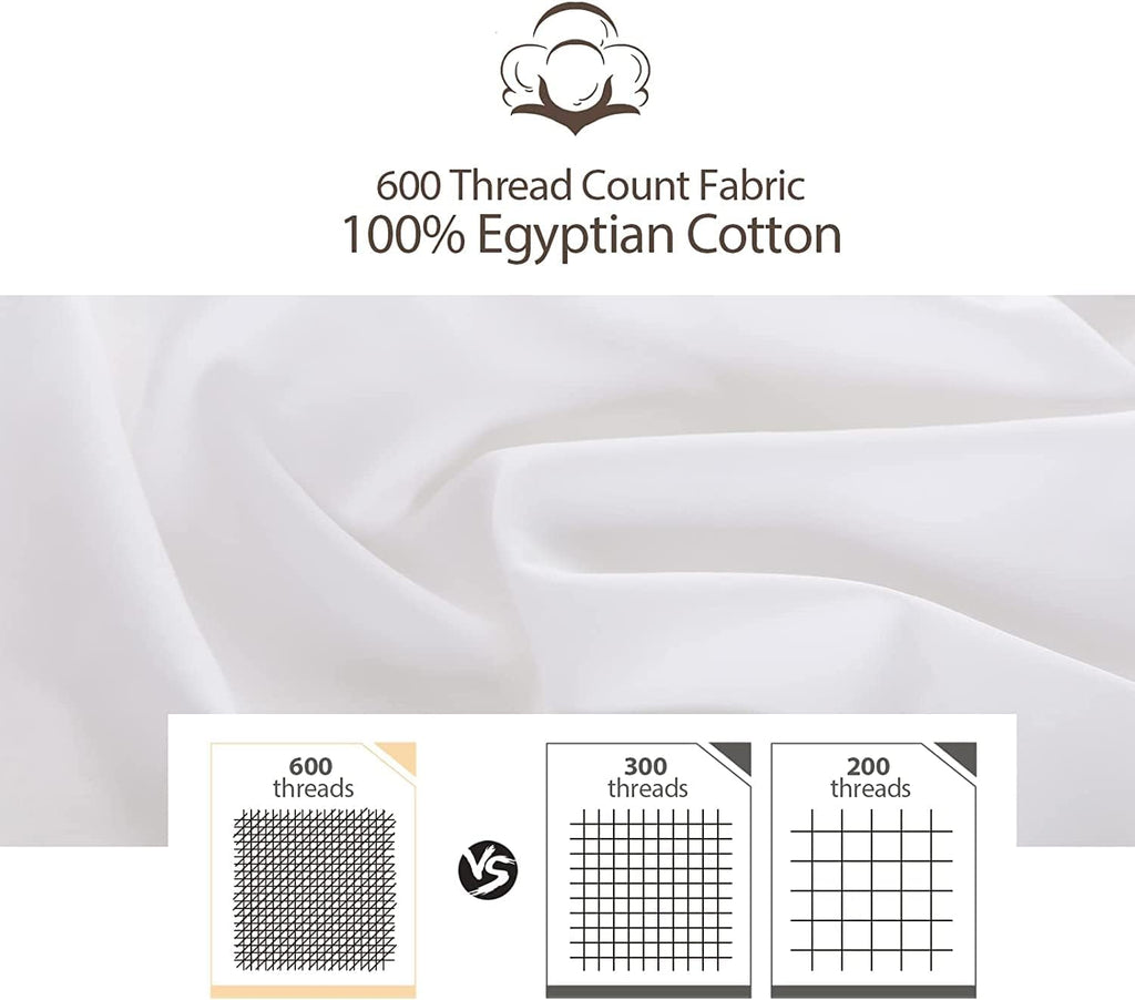 ShunjieHome 100% Egyptian Cotton Pillow Protectors Set of 2, 600 Thread Count Standard Size Bed Pillow Cases with Zipper, Sateen Weave Cool…