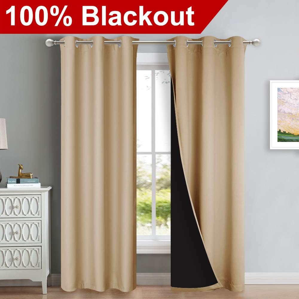 Nicetown Blackout Curtains 80 inches Long, Full Light Blocking Drapes with Black Liner for Nursery, Thermal Insulated Draperies for Hall, V…