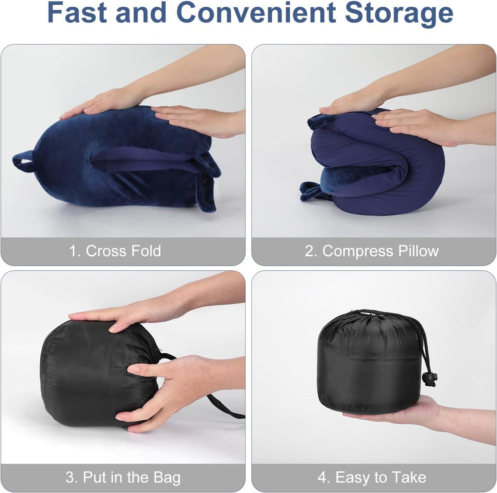 TALLGO Travel Pillow, Best Memory Foam Neck Pillow Head Support Soft Pillow for Sleeping Rest, Airplane Car & Home Use (Dark blue1)