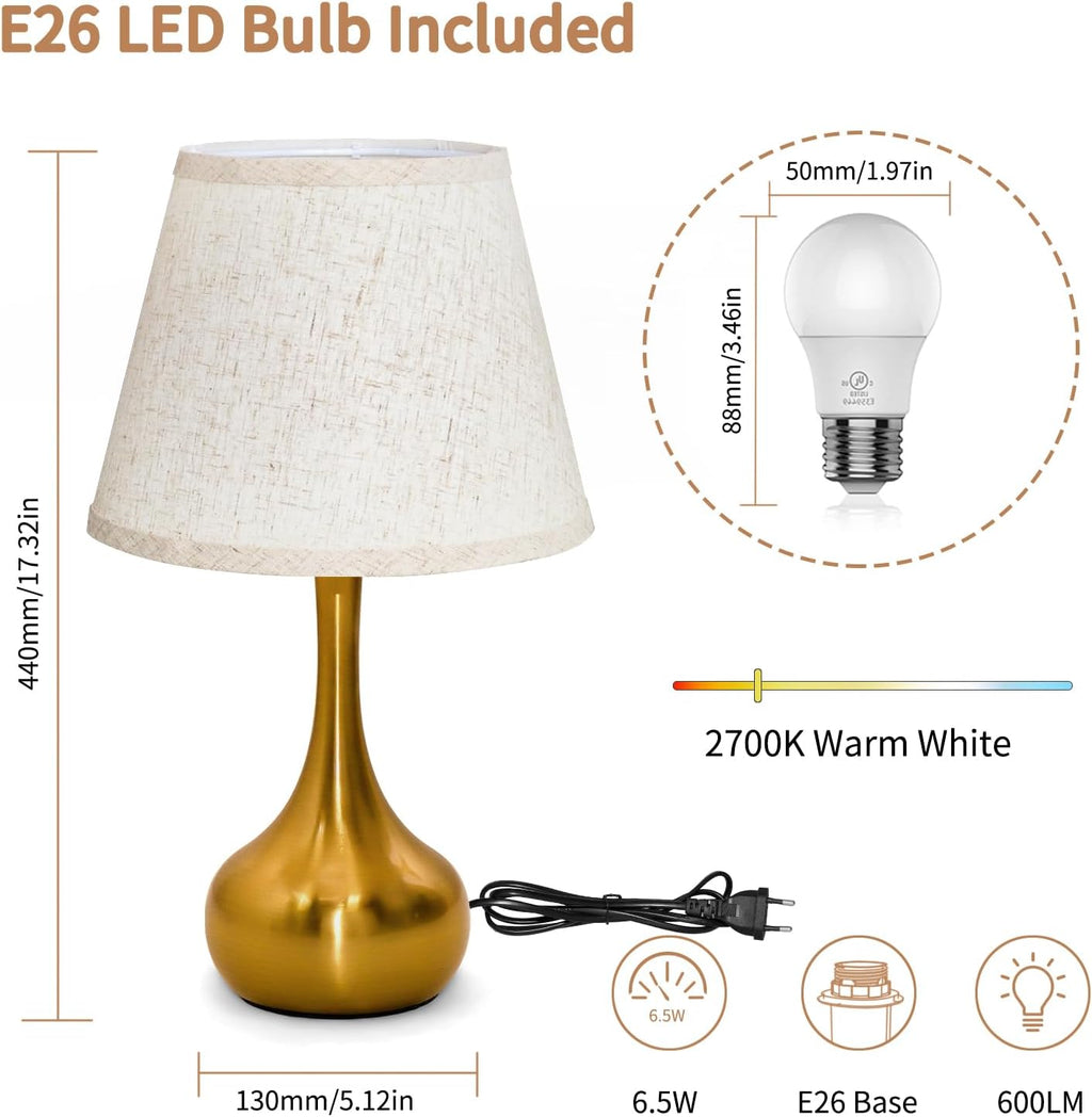 ONEWISH Touch Table Lamp Set of 2, Farmhouse 3-Way Dimmable Bedside Lamps for Nightstand with Fabric Shade, Desk Lamp for Reading…