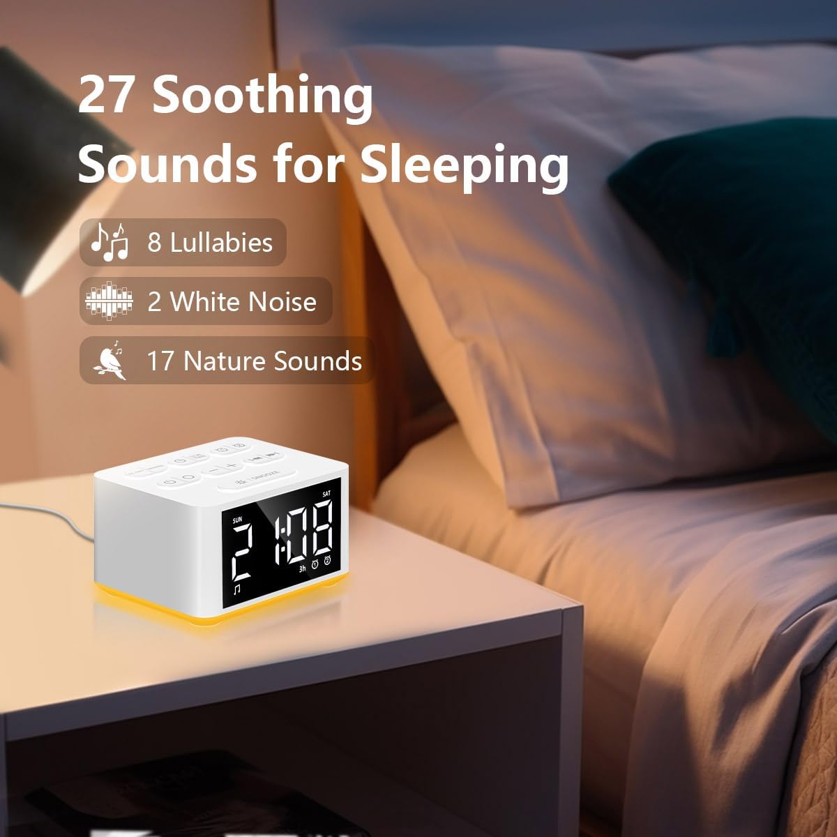 3-in-1 Sound Machine White Noise Machine Dual Alarms 12 Color Night Lights 30 Soothing Sounds 15 Wake Up Sounds 32 Volume for Baby Adults…