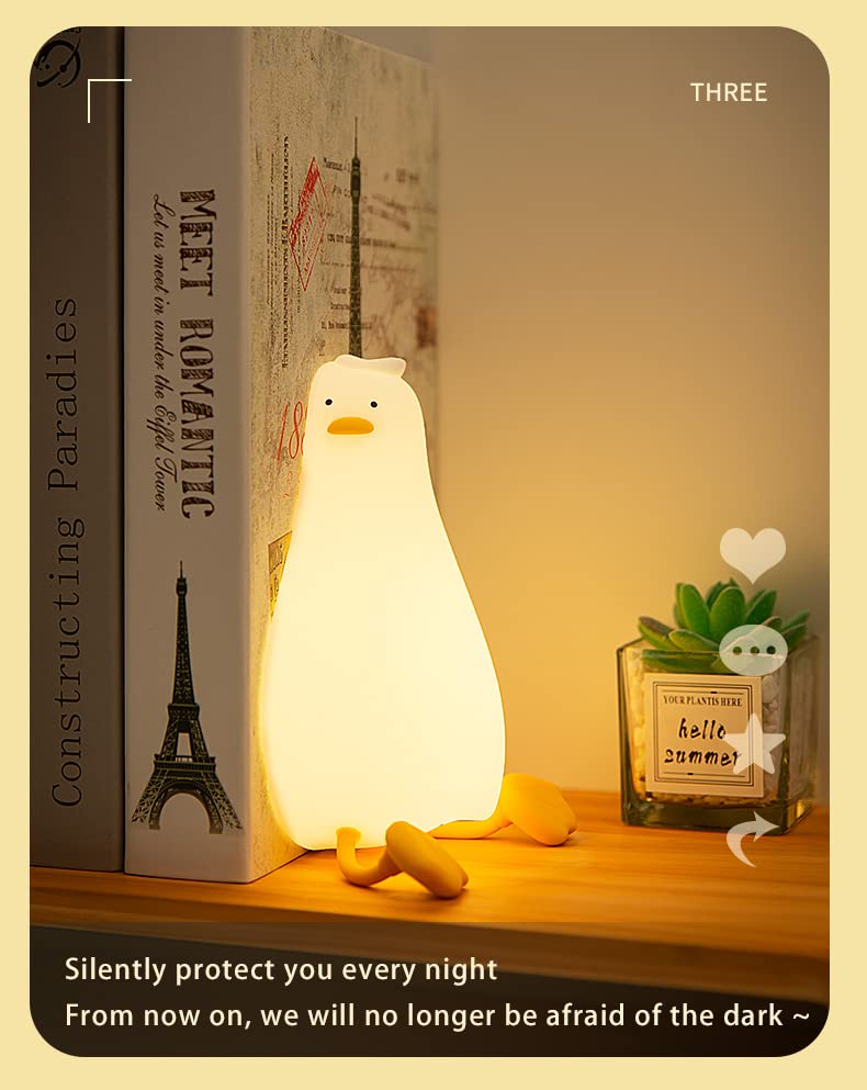 Atsuinightlight ATSUI Duck Night Light, LED Squishy Novelty Animal Night Lamp, Food Grade Silicone, 3 Level Dimmable Rechargeable Nursery N…