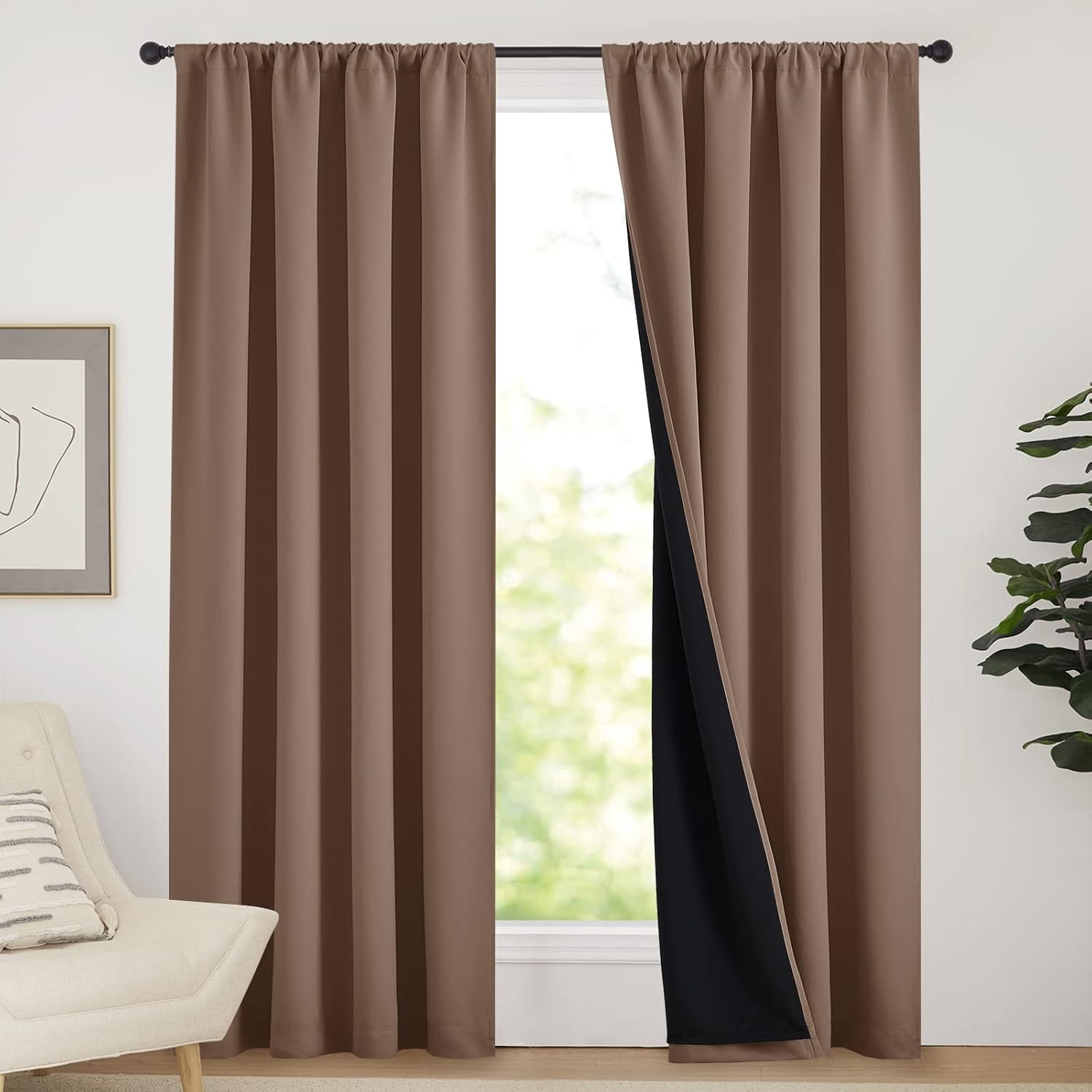 Nicetown Cold Reducing Curtains, Full Blackout Curtains Thermal, Noise Reduction and Privacy Curtains for Patio Door, Black Lined Blackout…