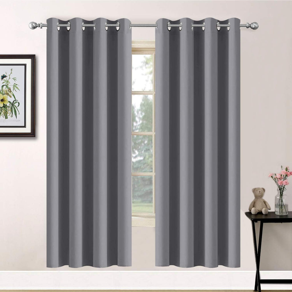 Yakamok Blackout Curtains 63 inch Length for Living Room, Light Blocking Grey Thermal Insulated Drapes with Grommets Top Window Treament…