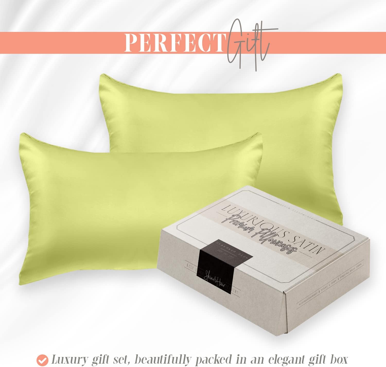 Elegantcomfort Elegant Comfort Silky and Luxurious 2-Piece Satin Pillowcase Set for Healthier Skin and Hair, Hidden Zipper Closure and Beau…