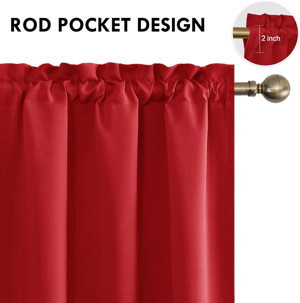 Dwcn Christmas Blackout Curtains for Bedroom – Thermal Insulated Room Darkening Drapes for Living Room, Red, W 42 x L 84 Inch, Set of 2 Rod…