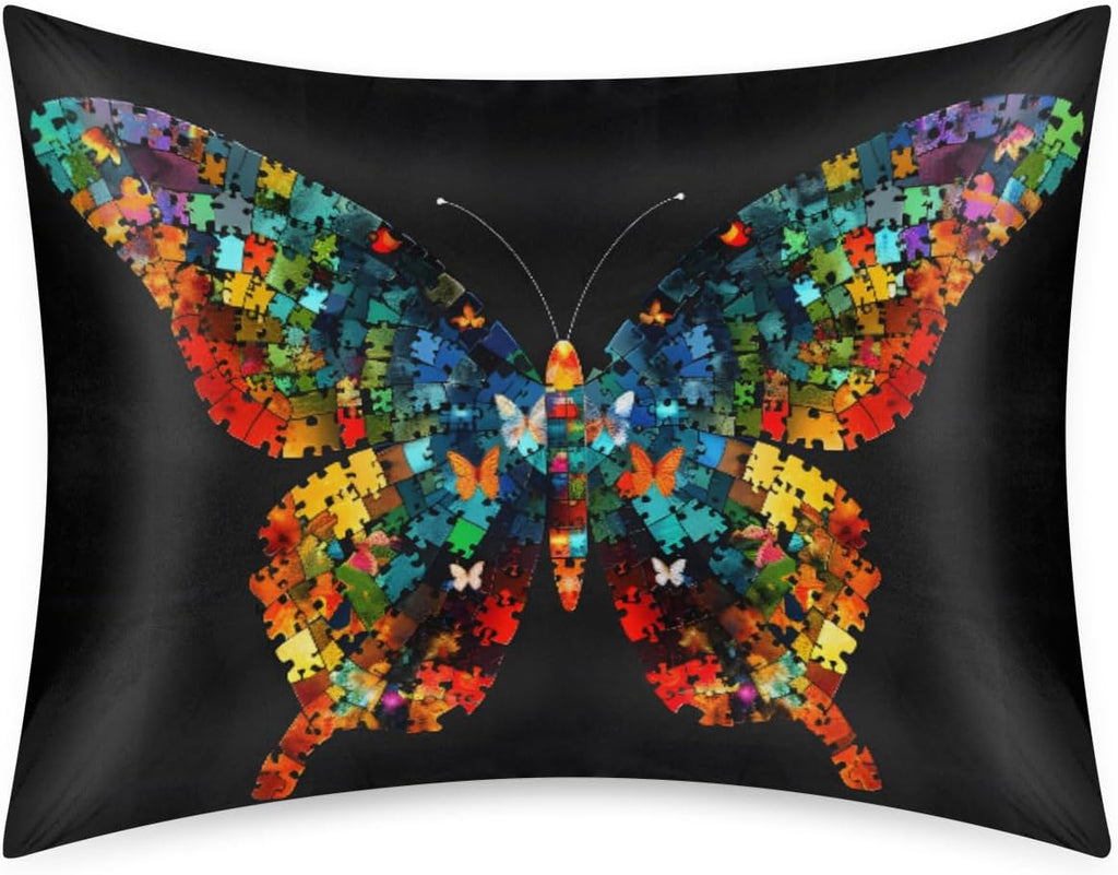 Color Animal Butterfly Autism Satin Pillowcase for Hair and Skin Soft Silk Pillow Cases with Envelope Closure Cooling Pillow Case Slip…
