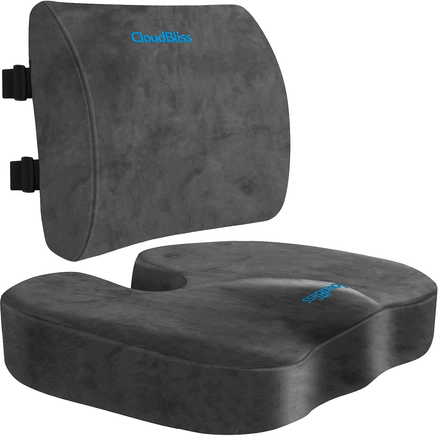 CloudBliss Lumbar Support Pillow & Seat Cushion Set for Office Chair, Desk Chair, Wheelchair & Car–Memory Foam Back Support, Ergonomic Chai…