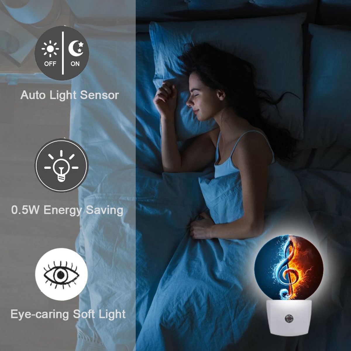 Music Note Night Light Plug-in Sleep Lamp Led Dusk to Dawn Night Light for Bedroom