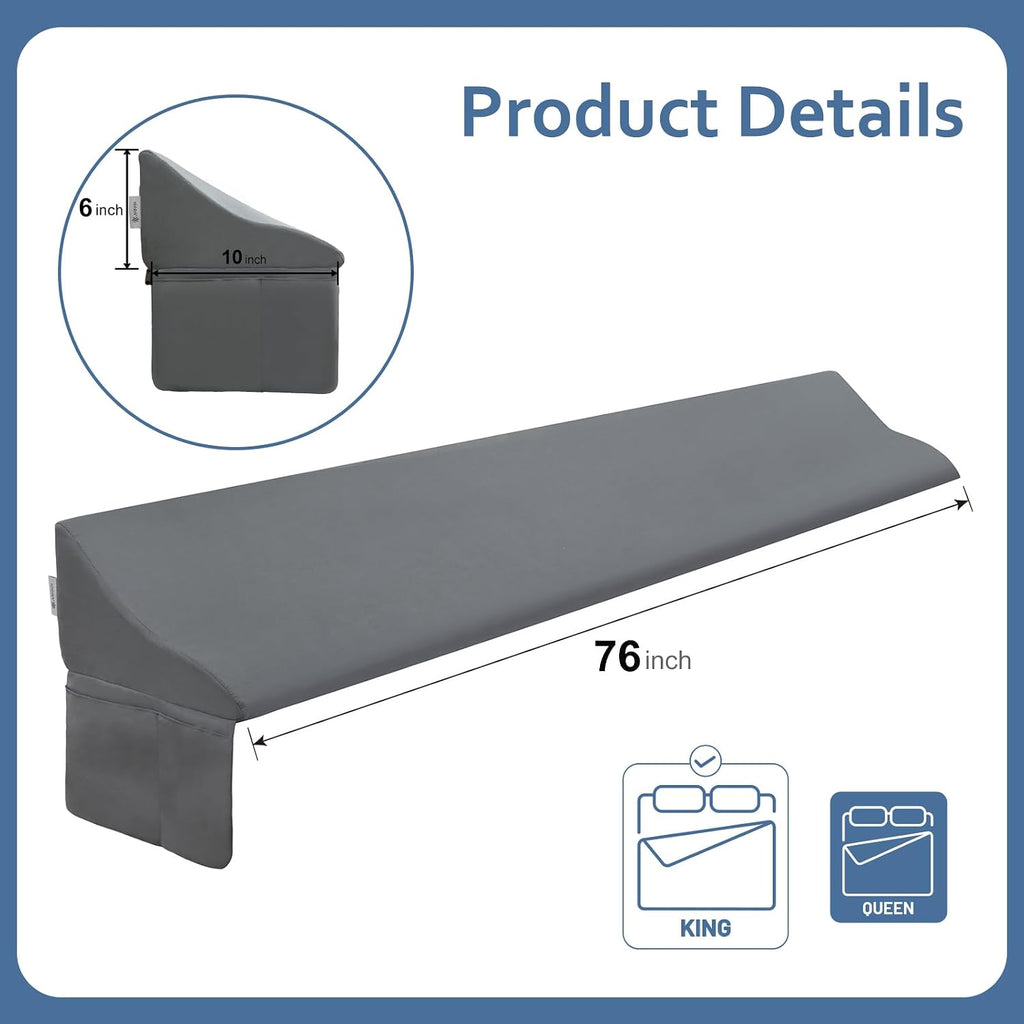 Vekkia King Bed Wedge Pillow for Headboard Gap – 0–6" Bed Gap Filler with Firm Foam Support & Extra-Large Pockets – Prevents Lost…