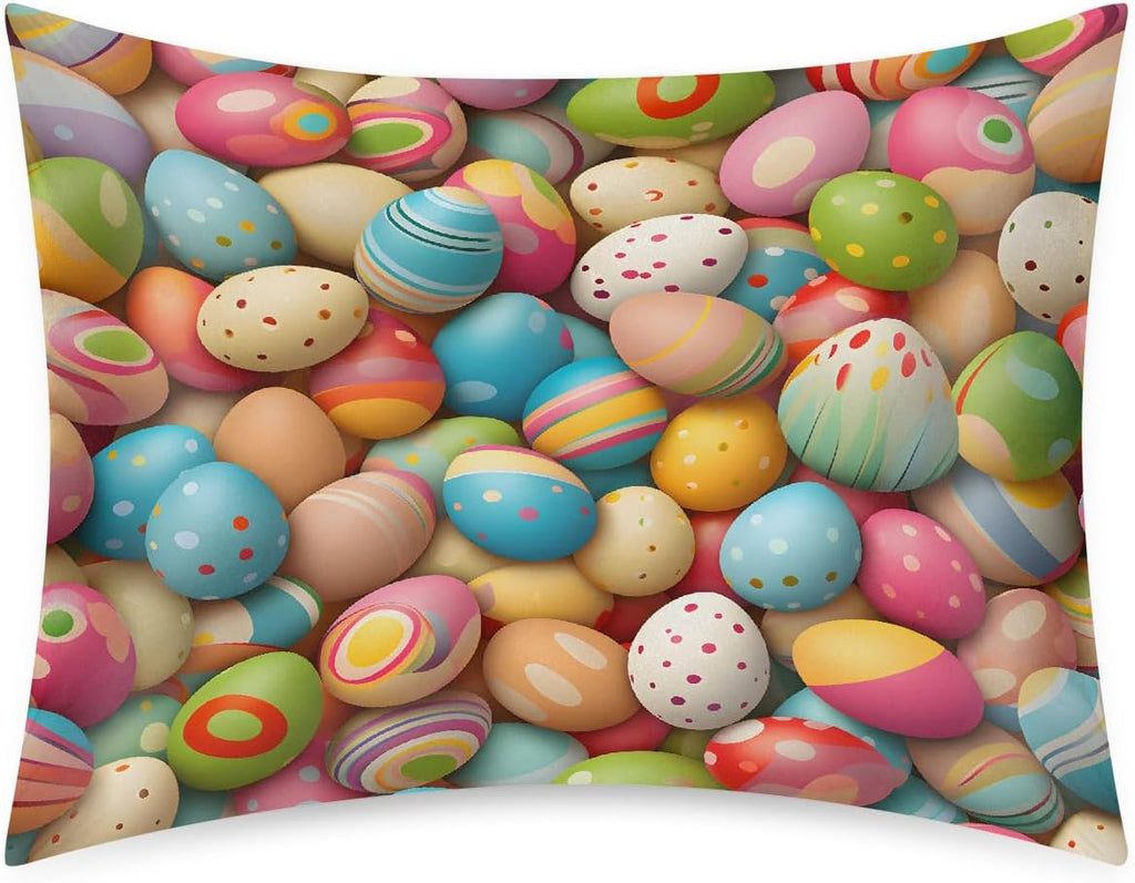 Colorful Easter Egg Abstract Satin Silk Pillowcase for Hair and Skin Pillow Cases Standard Size Soft Silk Pillow Case with Envelope…