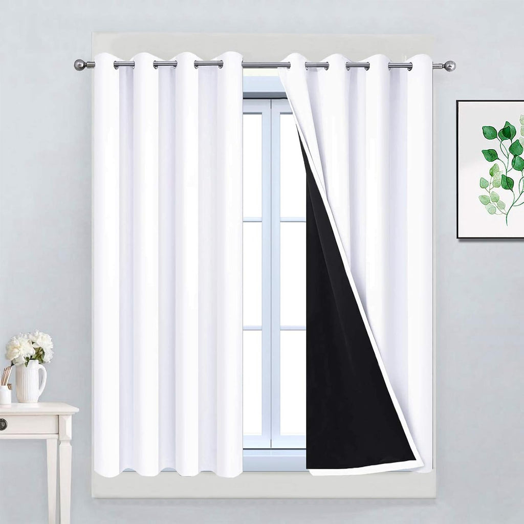 Yakamok Pure White 100% Blackout Curtains for Bedroom, Thermal Insulated Grommet Total Blackout Drapes with Black Liner for Living Room, 52…