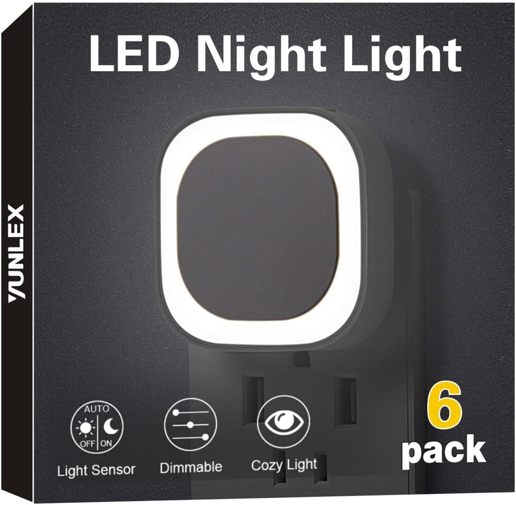 Yunlex 6 Pack Daylight White Night Light, Gentle Eye-comfort with Dimmable Wide-Glow, Indirect Reflection, Auto Dusk to Dawn Sensor, Plug…