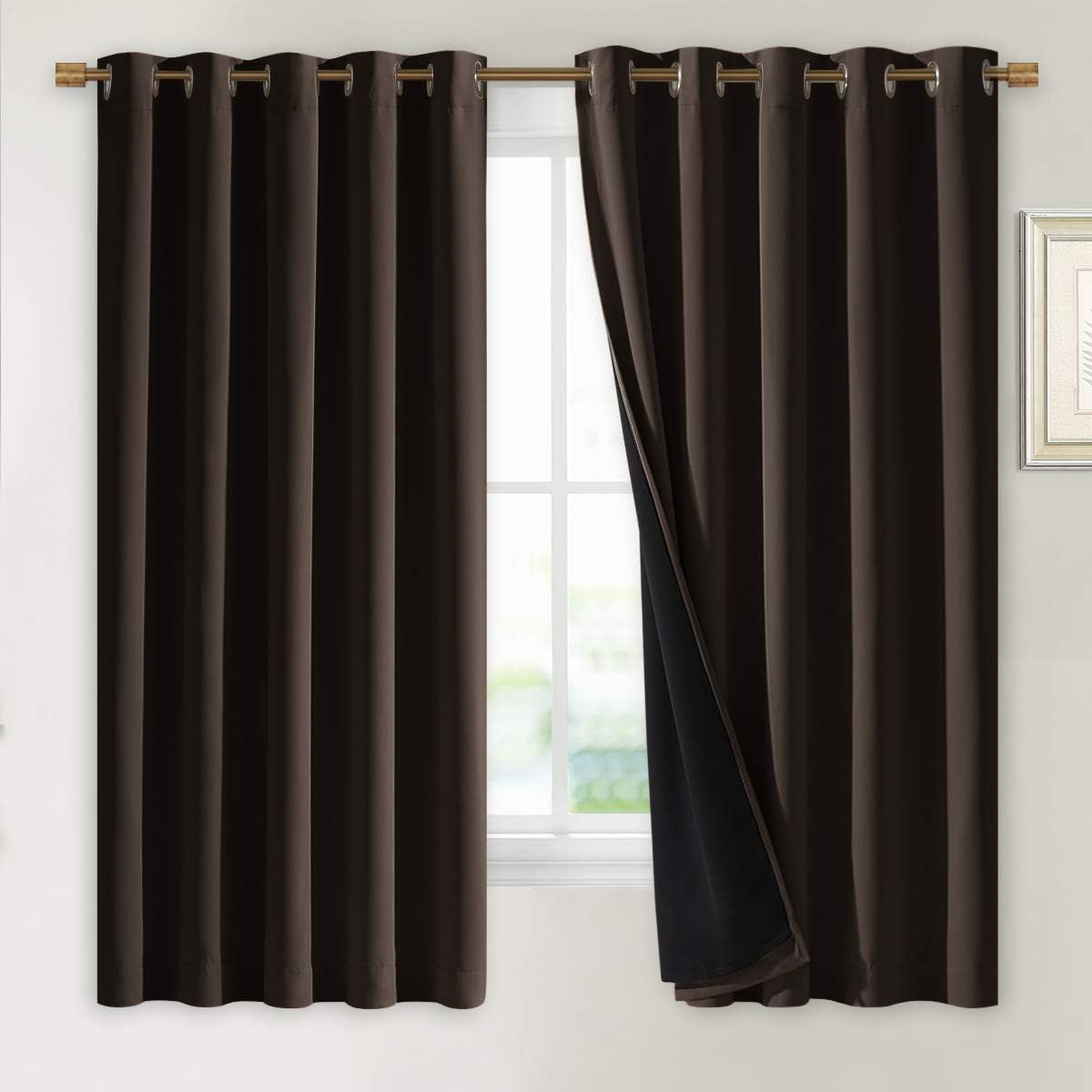 Nicetown Complete 100% Blackout Curtains, Thermal Insulated & Energy Efficiency Window Draperies with Black Liner, Noise Reducing Short Cur…