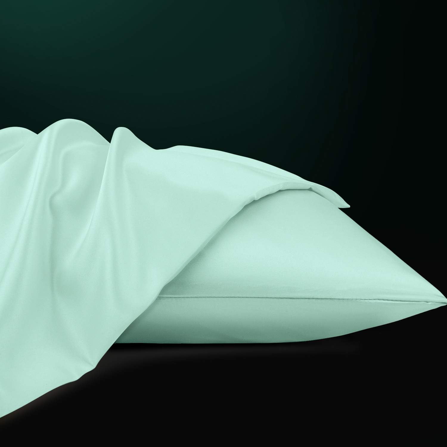 Ntbay Zippered Satin Pillow Cases for Hair and Skin, Luxury King Hidden Zipper Pillowcases Set of 2, 20x36 Inches, Cyan 36 Inches