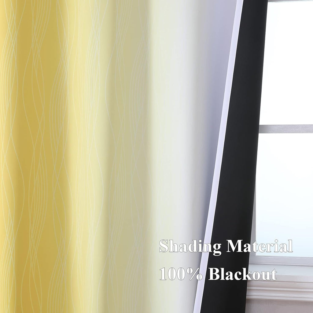 Estelartextiler Estelar Textiler Yellow and Grayish White Blackout Curtains 108 Inches Long, Thermal Insulated Drapes for Bedroom, Full Lig…
