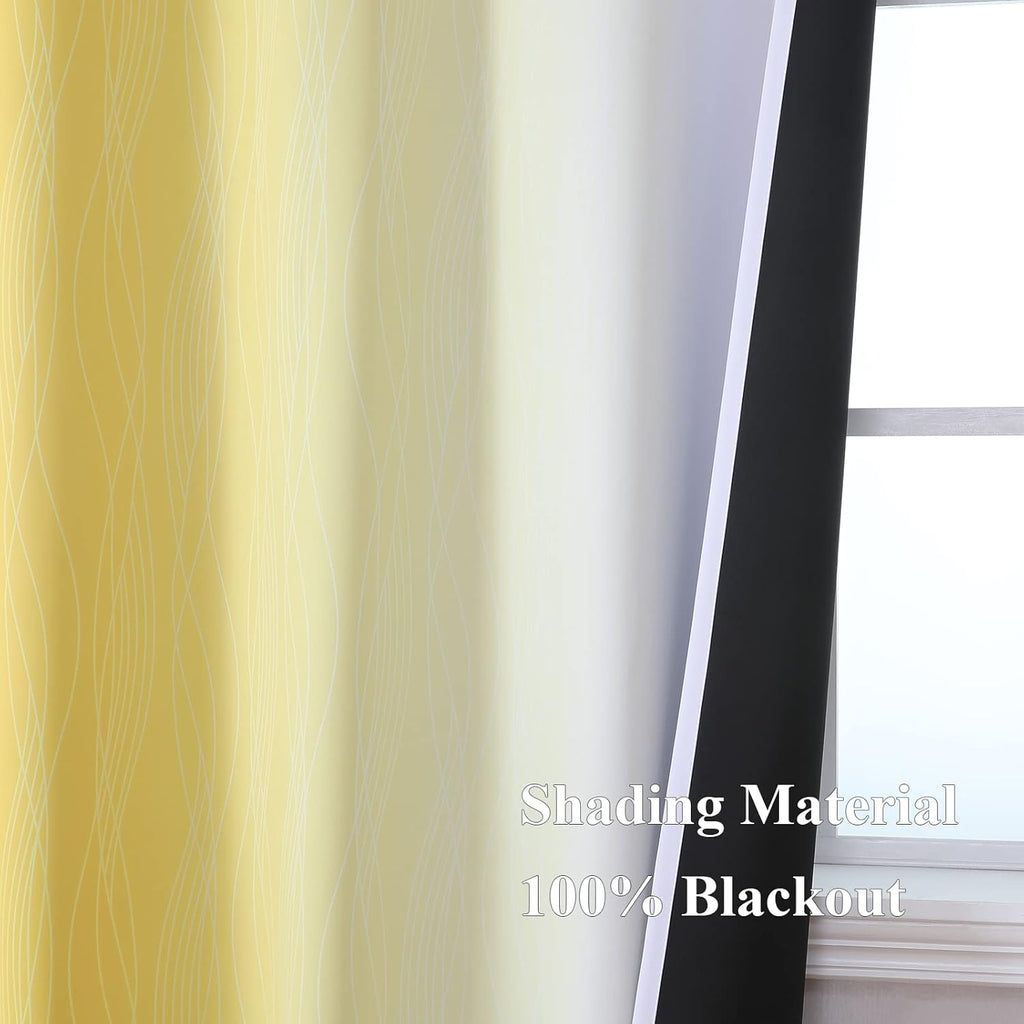 Estelartextiler Estelar Textiler Yellow and Greyish White Gradient Room Darkening Blackout for Living Room, Thermal Insulated Ombre Light B…