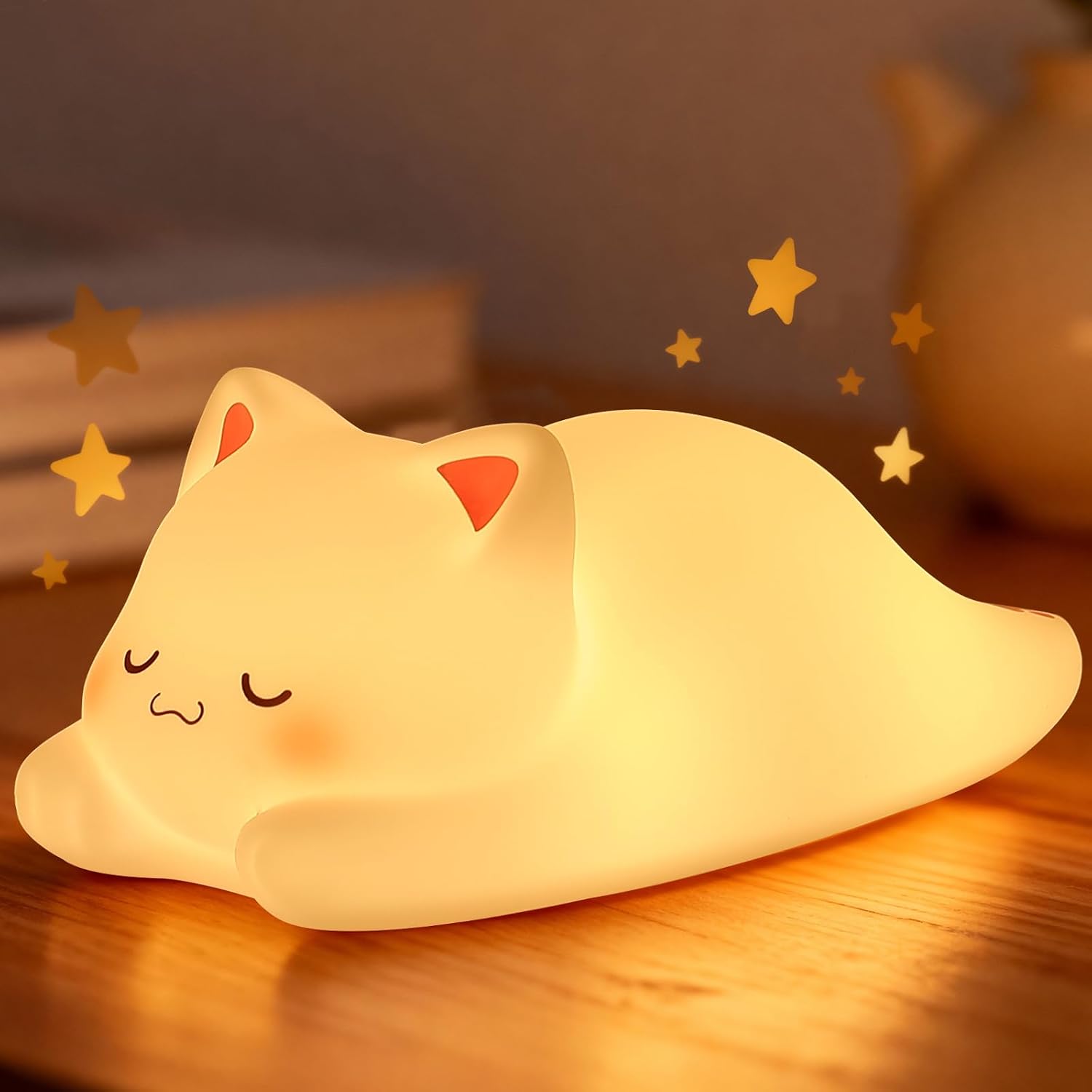 LOVERUIS Cute Night Light for Kids Cat Night-Light Baby Girl Squishy NightLight 1/3 Hour Timer Kitty Light Dimmable Nursery Lamp Colorful…