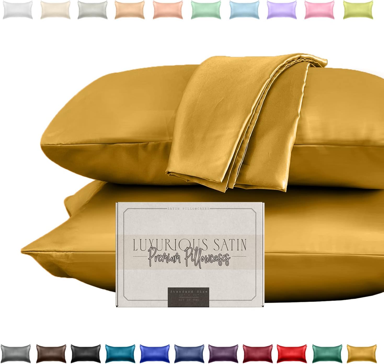 Elegantcomfort Elegant Comfort Silky and Luxurious 2-Piece Satin Pillowcase Set for Healthier Skin and Hair, Hidden Zipper Closure and Beau…