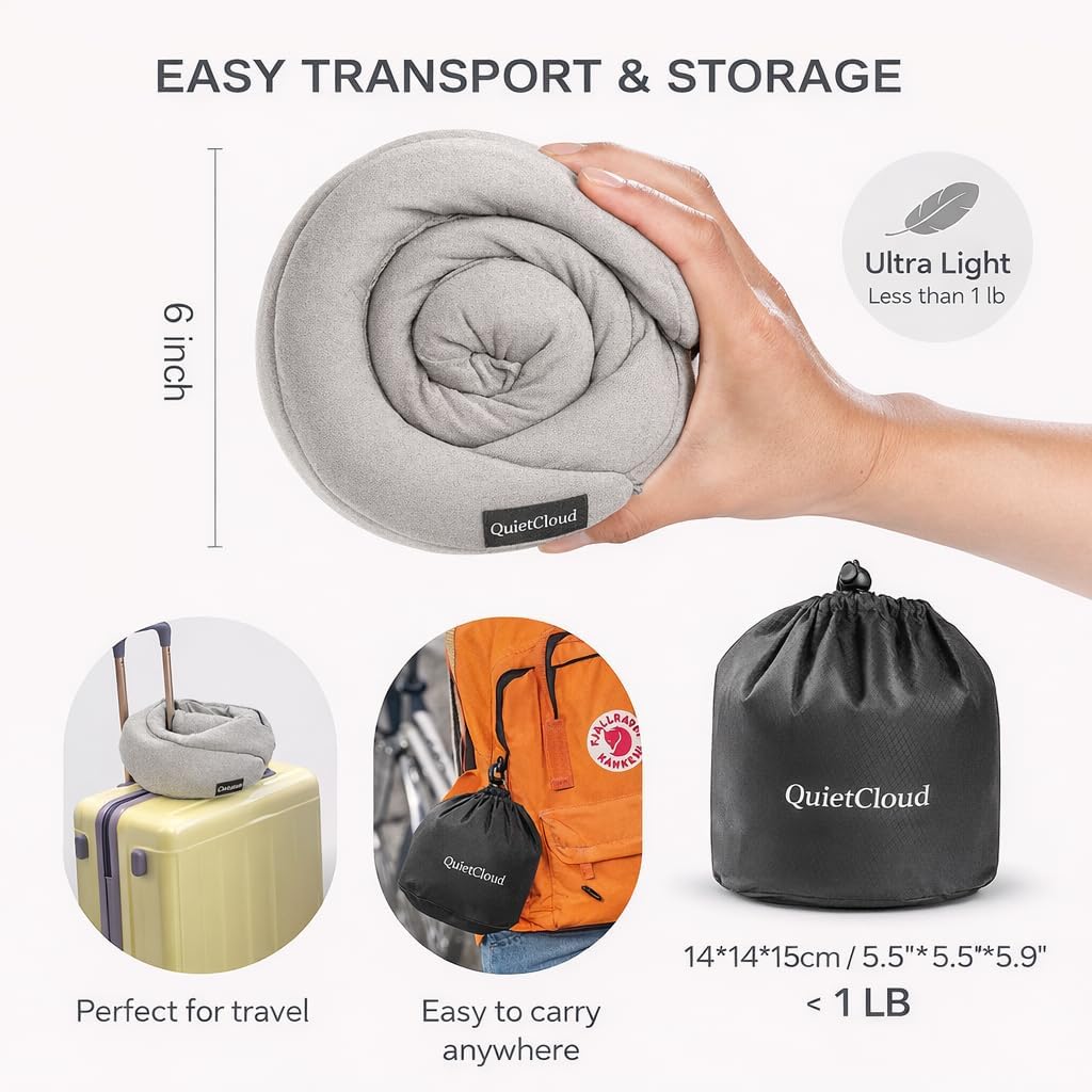 Travel Neck Pillow Hooded Memory Foam 360° Head & Chin Support, Lightweight Breathable Adjustable Fit Travel Neck Pillow with Eye Mask…