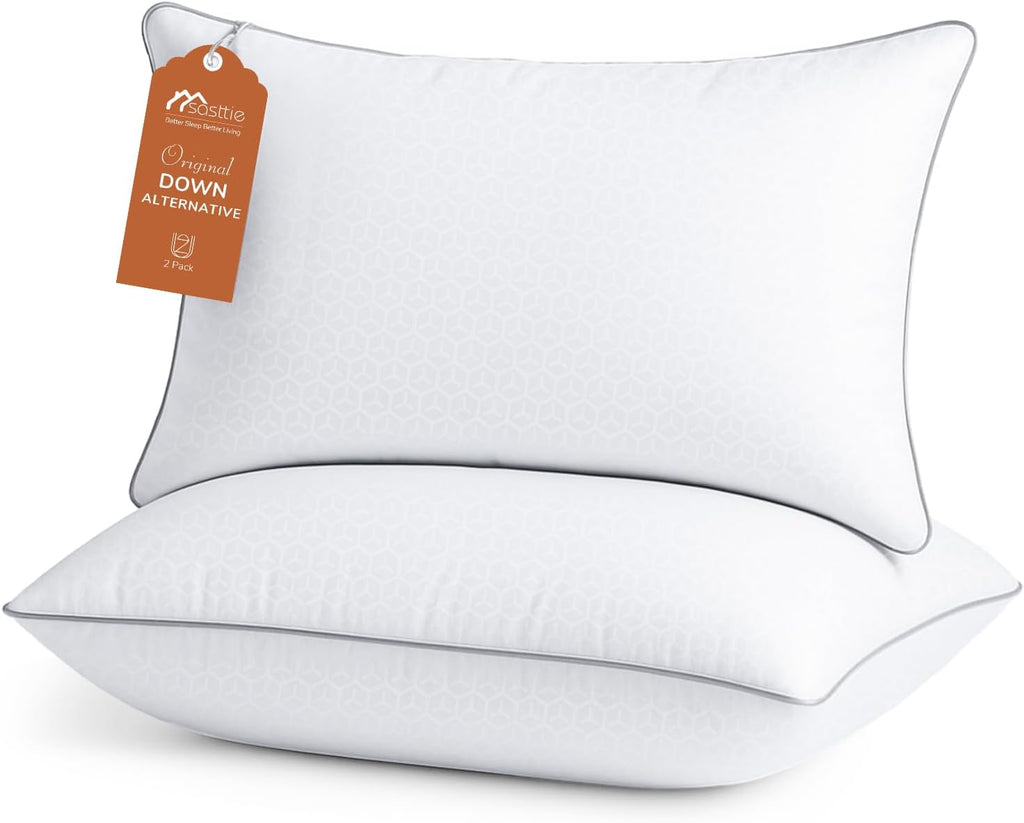 Sasttie Firm Standard Pillows Set of 2, Full Size Bed Pillows for Side, Back, and Stomach Sleepers - Oeko-Tex Certified Supportive Down Alt…