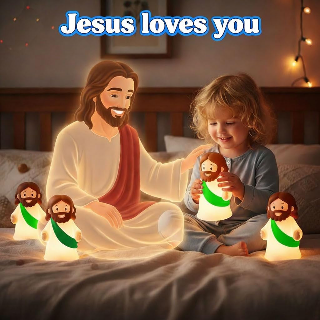 Jesus Night Light Rechargeable Bedside Night Light Dimmable Silicone LED Light Ideal for Religious Gatherings, Gifts for Sunday School…