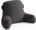Unisakey Portable Comfy Reading Pillows for Bed Sitting Up(Light Grey Oeko-Tex), Velvet Back Pillow with Arms & Pockets for Adults…