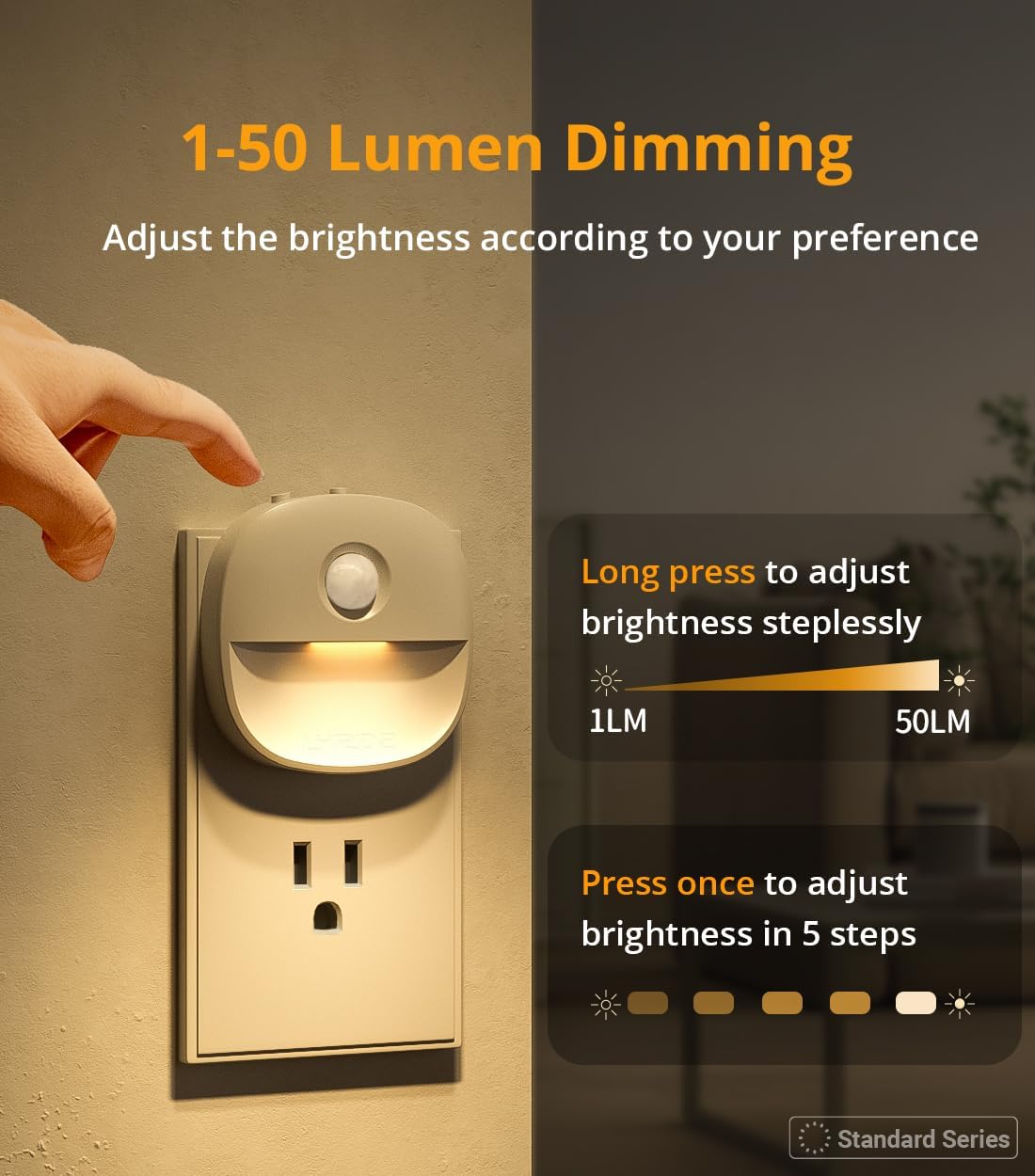 Lyridz Plug in Night Light with Motion Sensor and Dusk to Dawn Sensor, Dimmable Warm Nightlight with 1-50lm Adjustable Brightness Indoor…