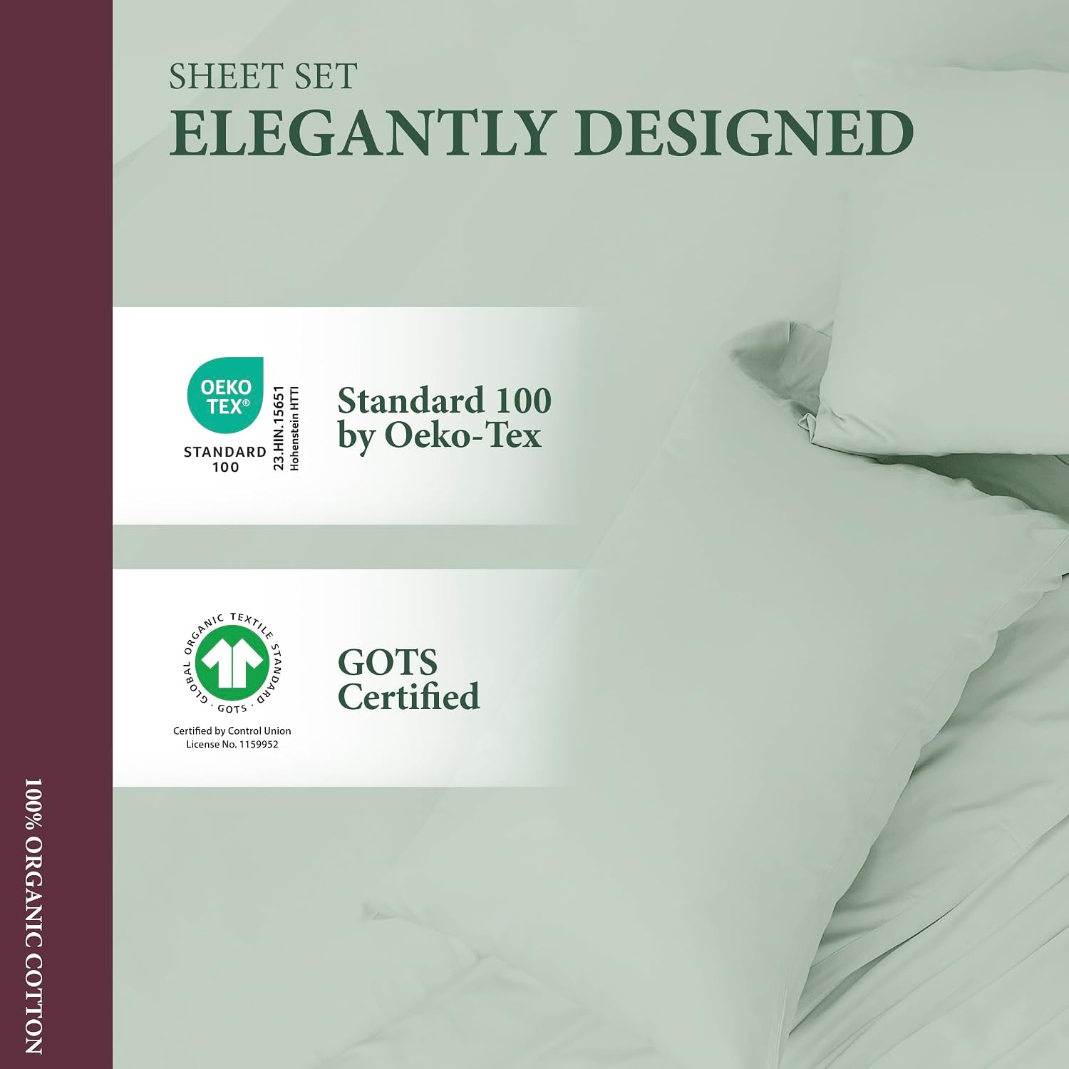 AshtonSheets 100% Organic Cotton Sheets Twin XL Size - Organic Cotton Twin XL Size Percale Weave Sheet Set (3 PC, Sea Foam), Soft, Cooling,…