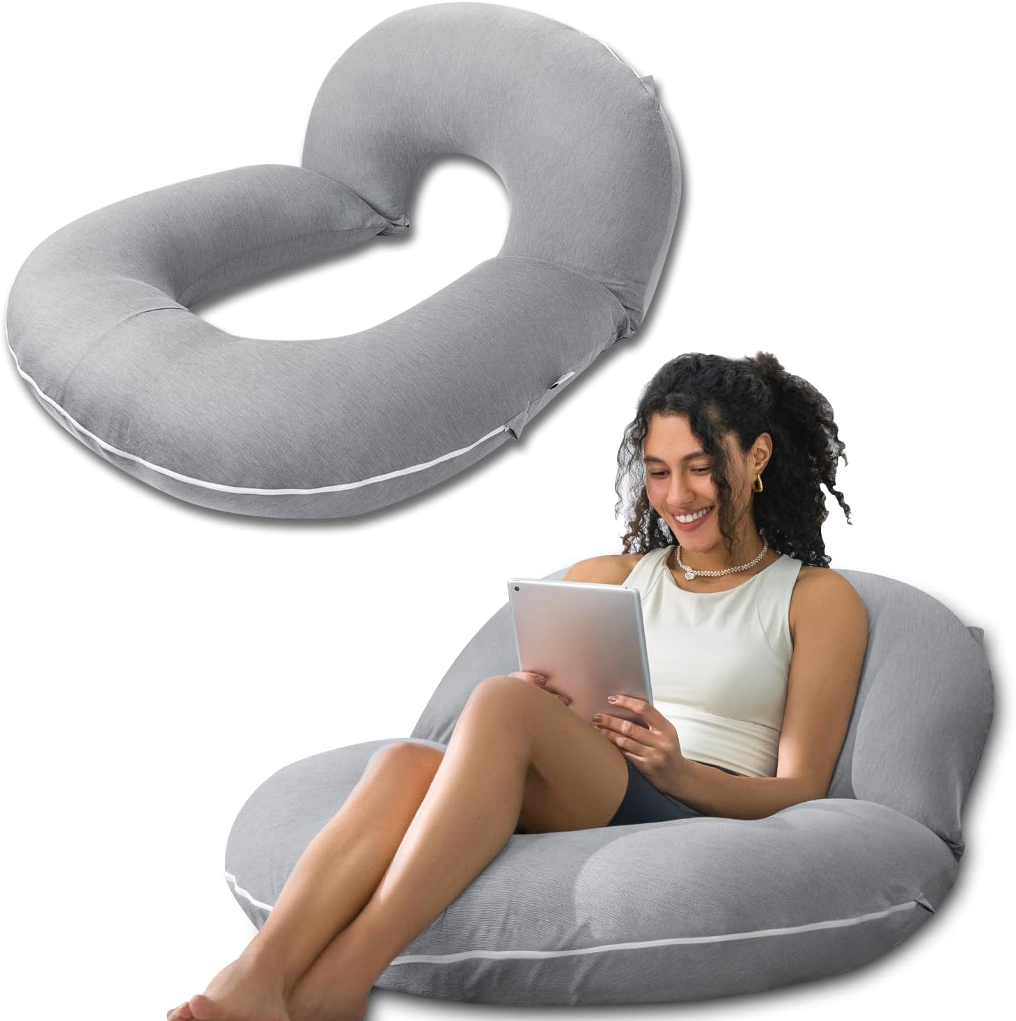Insen Reading Pillow, Back Pillow for Sitting in Bed and Couch, Gaming Pillow for Adults, Sit Up Support for Bed, Cooling Tencel, Grey Grey