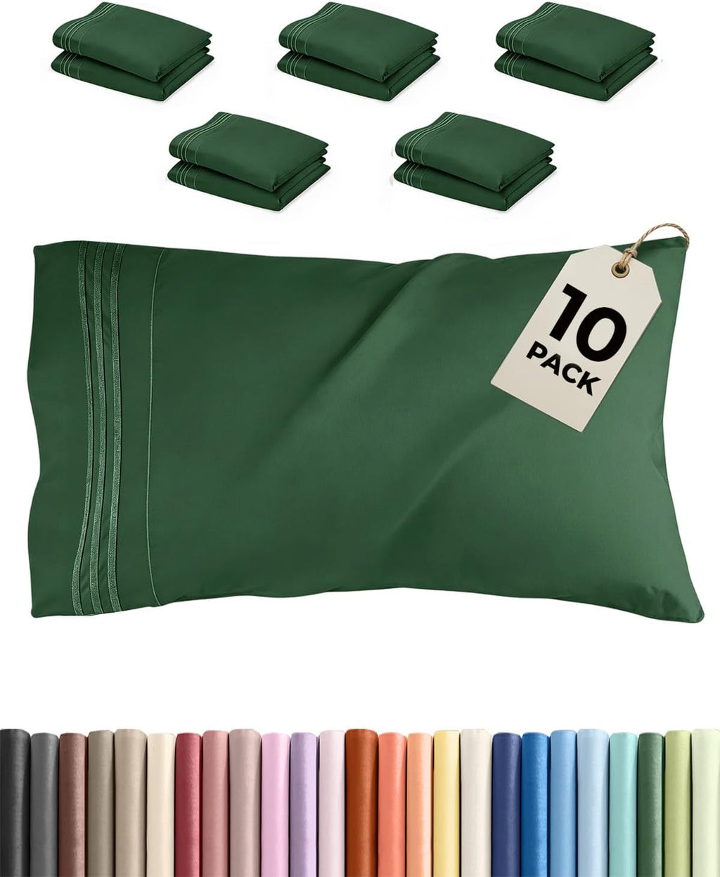 Queen Pillow Cases Set of 10 - Ultra Soft Hotel Quality Pillowcase Covers - Comfy & Wrinkle Free - Shrink & Fade Resistant - Machine…