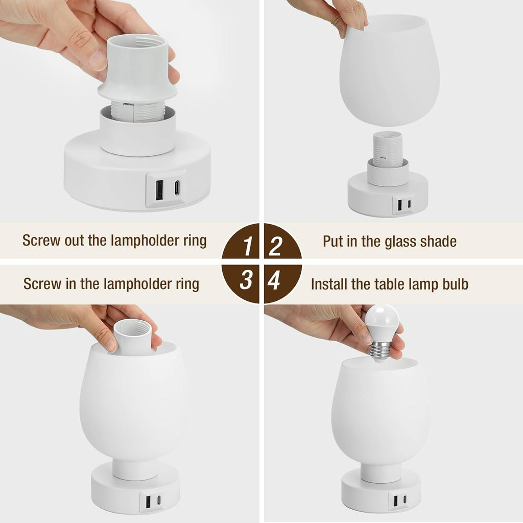 Touch Table Lamp for Nightstand - Bedside Lamp with USB C+A Charging Ports for Bedroom Living Room Night Stands, Desk Lamp with White…