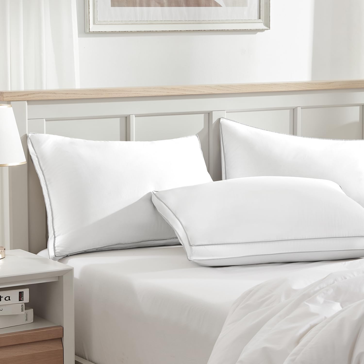 Globon Luxury Feather Down Pillow, Medium Fluffy Pillow King Size, Gusseted Bed Pillows for Sleeping, Hotel Collection Pillows 18"X34", Set…