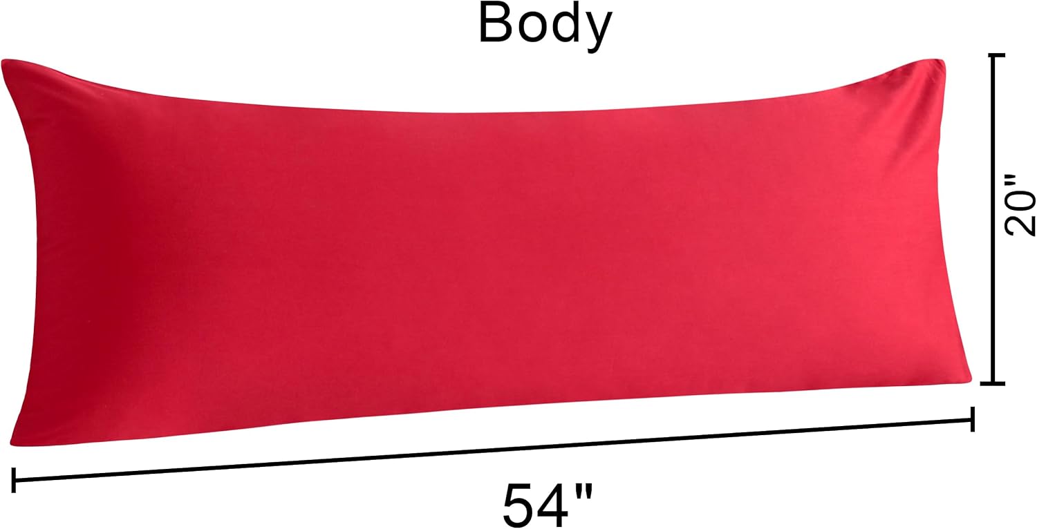 Ntbay Cotton Body Pillowcase - Envelope Closure 20x54 Pillowcase, Breathable and Soft Bed Pillow Case, Red Cotton Red