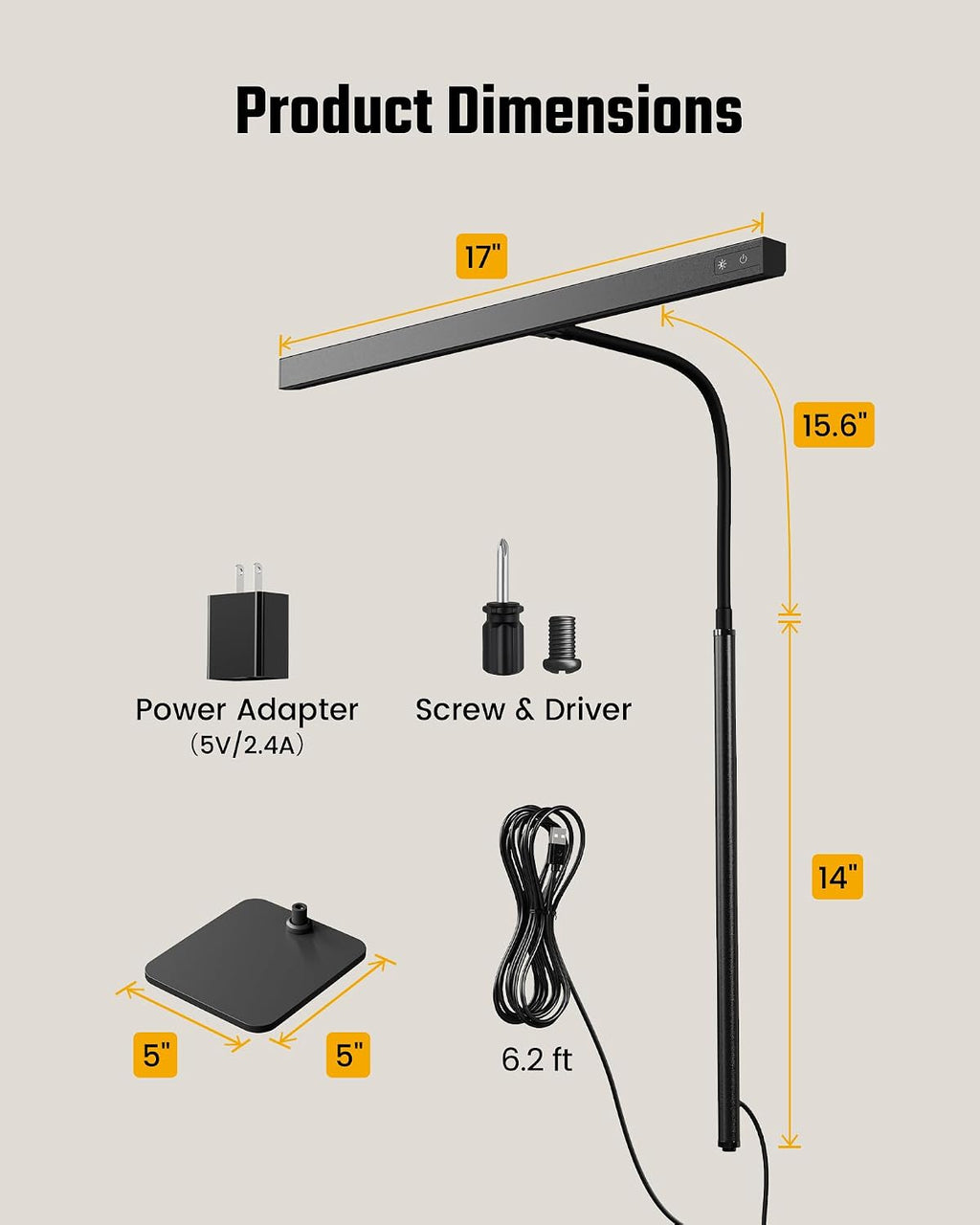 SUPERDANNY LED Desk Lamp for Home Office, Eye-Caring Desk Light with Base, 12W Touch Control 3 Colors Dimmable Brightness, Gooseneck…
