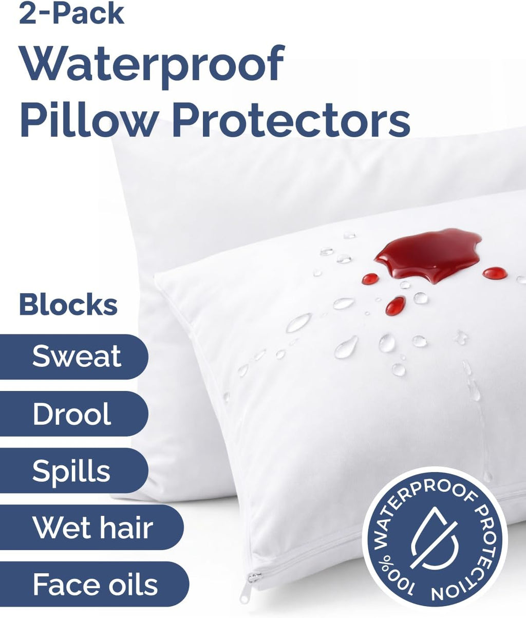 Set of 2 Pillow Protectors with Zipper - King Size - Bed Bug and Dust Mite Proof Pillow Covers - Noiseless, Moisture Wicking & Waterproof…